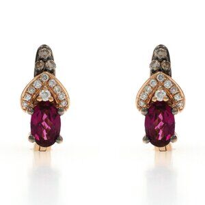 Le Vian Raspberry Rhodolite Garnet Diamond J-Hoop Earrings Rose Gold 14k 1.32ctw